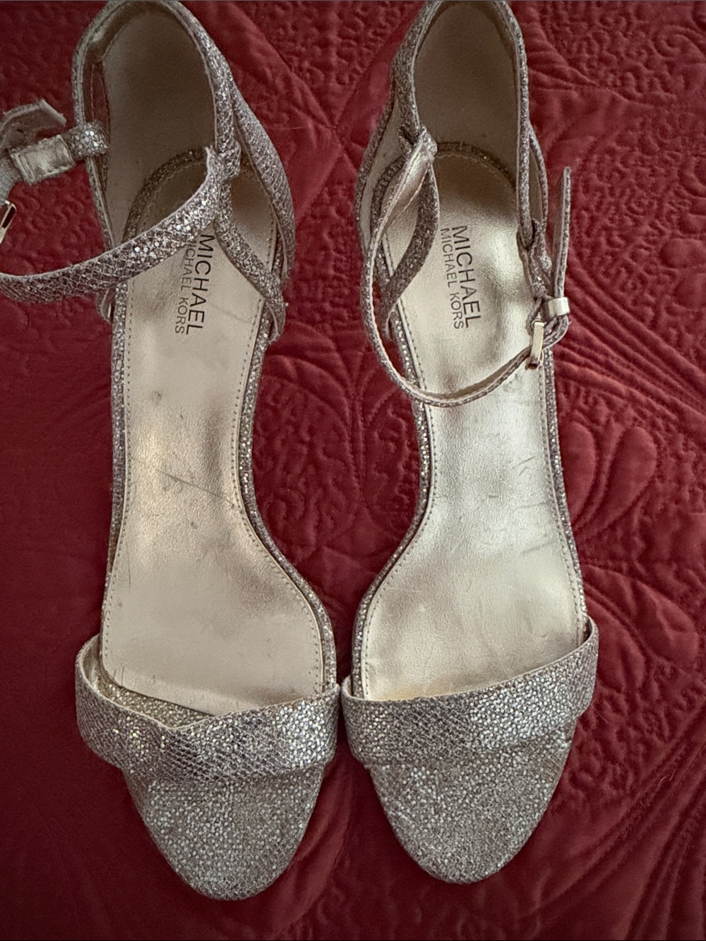 MICHAEL Michael Kors Silver Glitter Ankle-Strap Heels